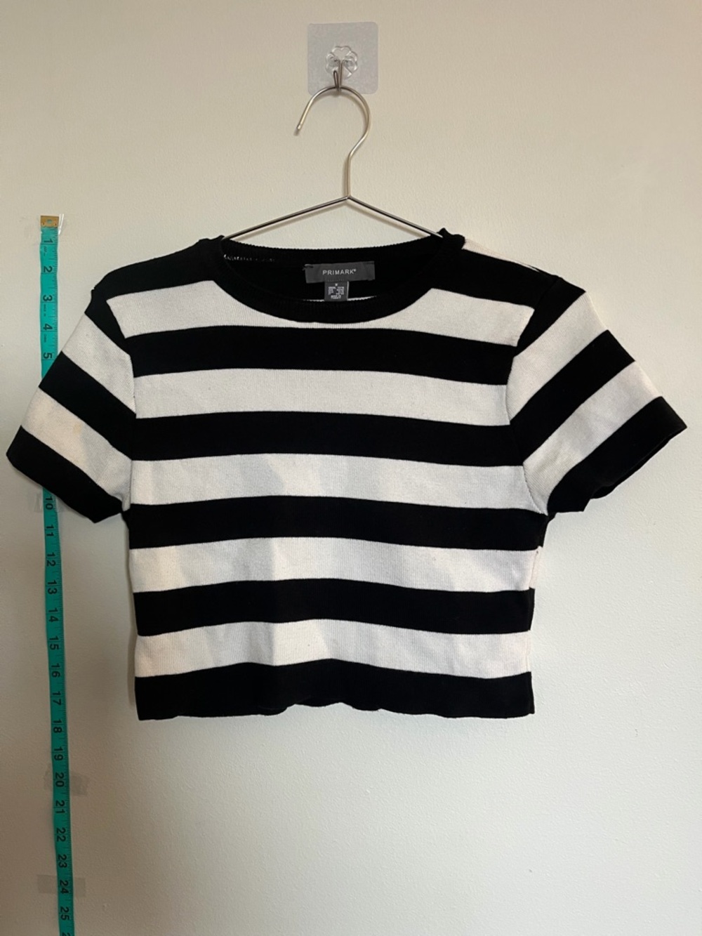 Primark Black & White Striped Cropped Tee